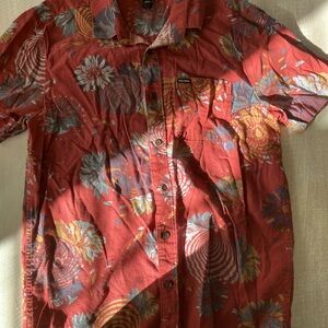 Volcom Men's Red and Blue Floral Button Down Shirt